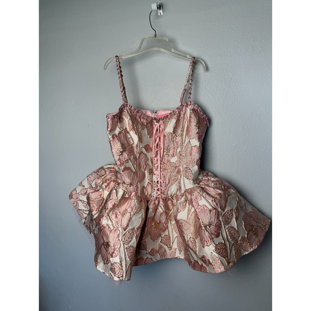 Sugar Thrillz Mini‎ Dress Girls 2XL Pink and Mauve Brocade Barbiecore Dollette